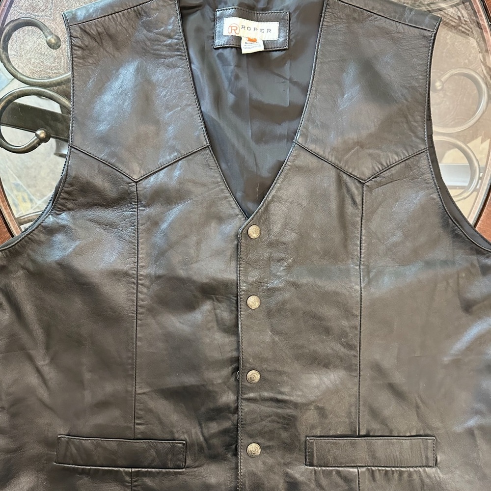 Roper Black Leather Vest V-neck Adjustable